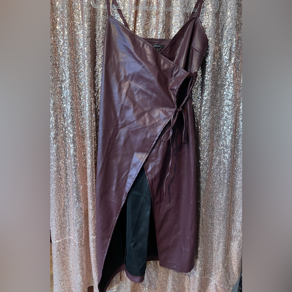 Faux leather wrap dress